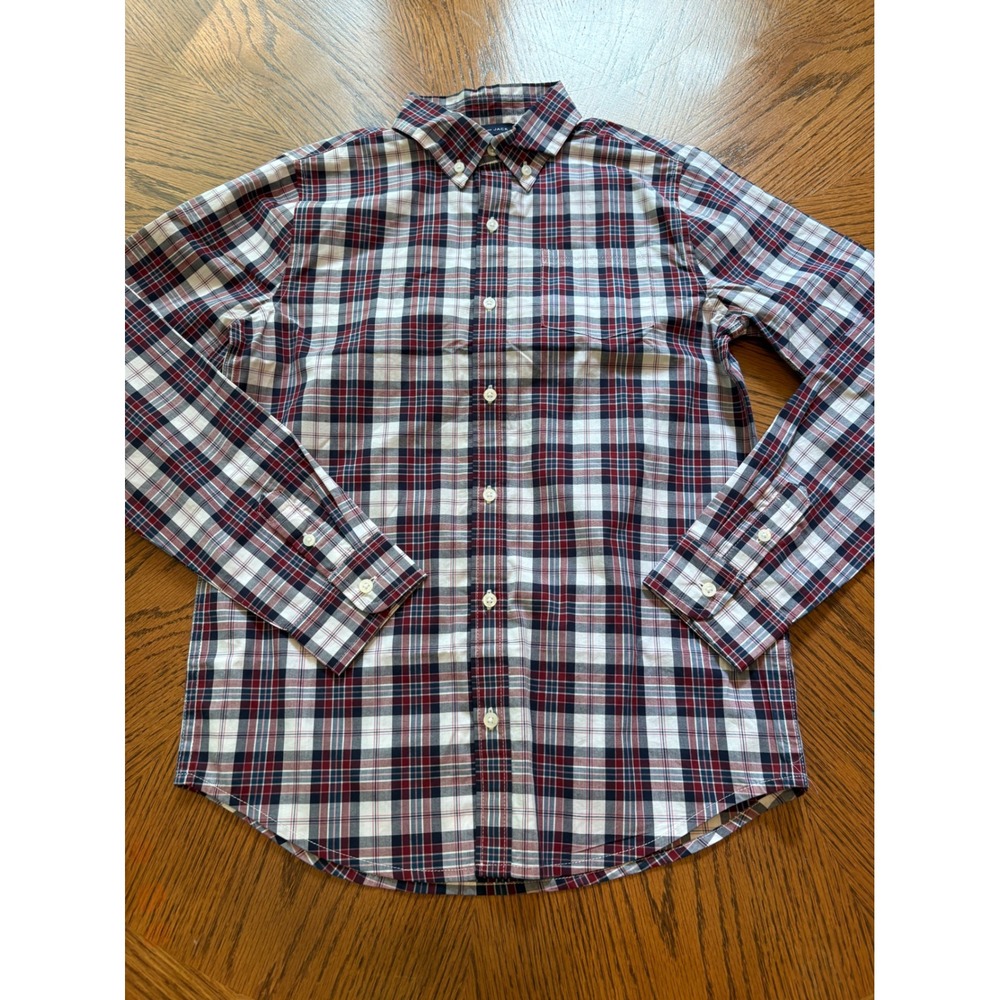 Janie and Jack Boys Red Navy Blue Plaid Button Down Shirt Size 12 NWT - Picture 1 of 8